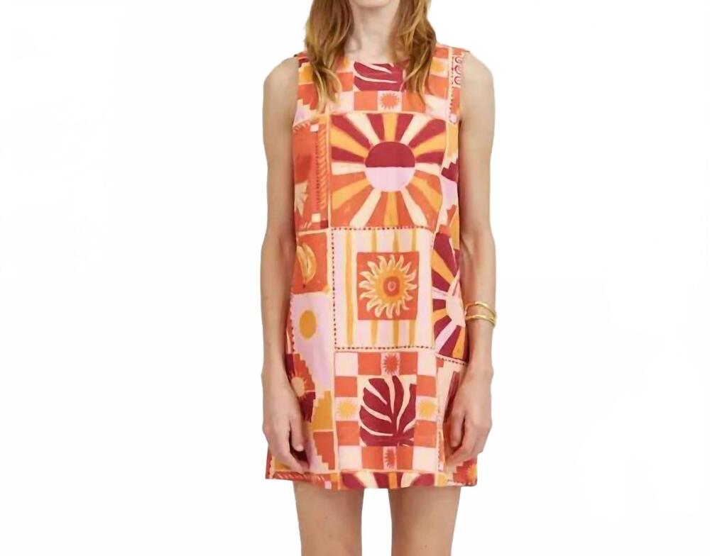 NEW A.REN women's palmarosa linen mini dress in coral pink orange cream